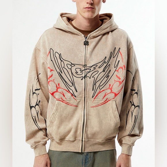 PACSUN NWT Nightlab Night Moon Full Zip Hoodie- Cream
